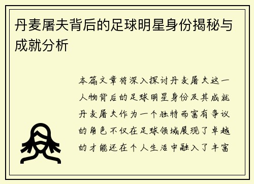 丹麦屠夫背后的足球明星身份揭秘与成就分析